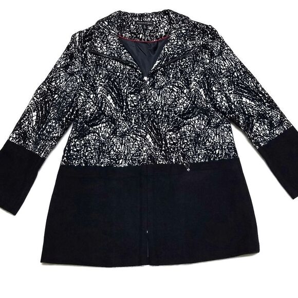 PRESTON & York Black White Colorblock Wool Longline Jacket - Picture 1 of 11